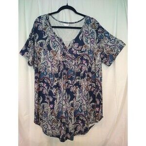 HaLife Pullover Top Plus Size 3X Henley buttons Short Sleeves Navy pink purple